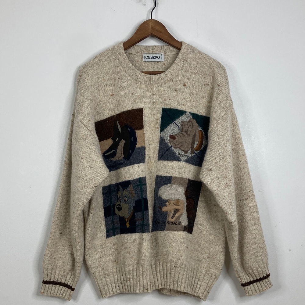 Vintage Iceberg Disney Dogs Sweater Mens XL Wool Silk Linen 90s Italy Pluto
